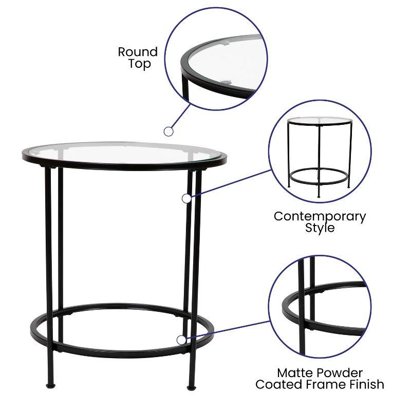 Flash Furniture Astoria Collection Round End Table - Modern Clear Glass Accent Table with Matte Black Frame