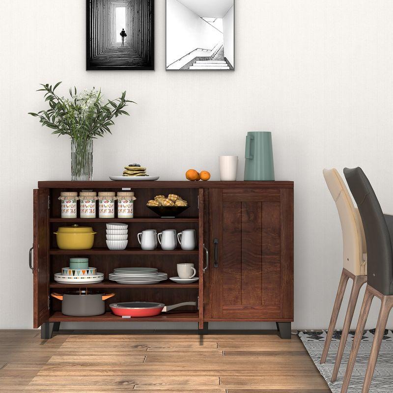 Brown Wood 3-Door Buffet Sideboard with Adjustable Shelves