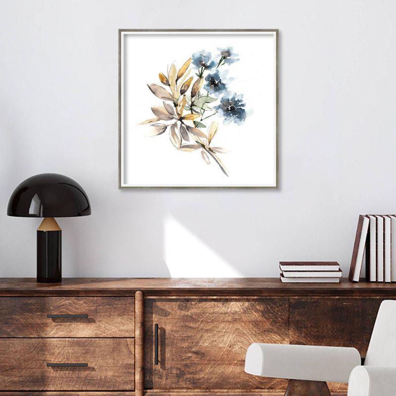 25" x 25" Muted Blue by Sara Berrenson Wood Framed Wall Art Print - Amanti Art: Modern Style, Botanical Lithograph, Hardwood Frame