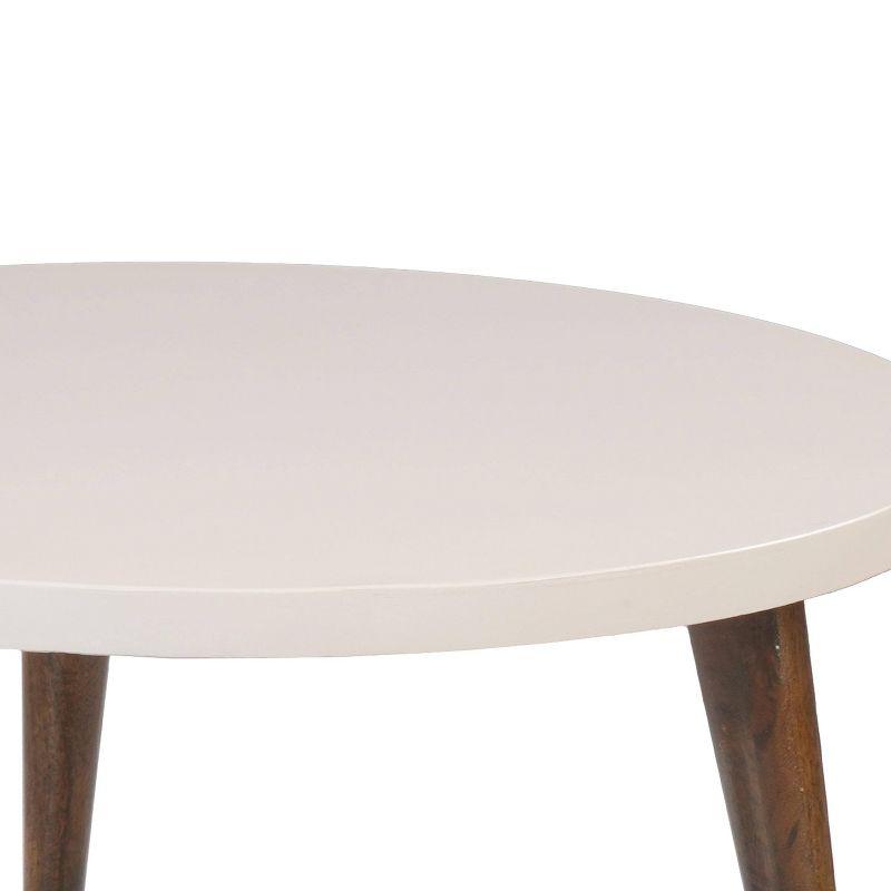 The Urban Port 24" Modern Coffee Table Round Off White Top Tapered Brown Mango Wood Legs Brown/White