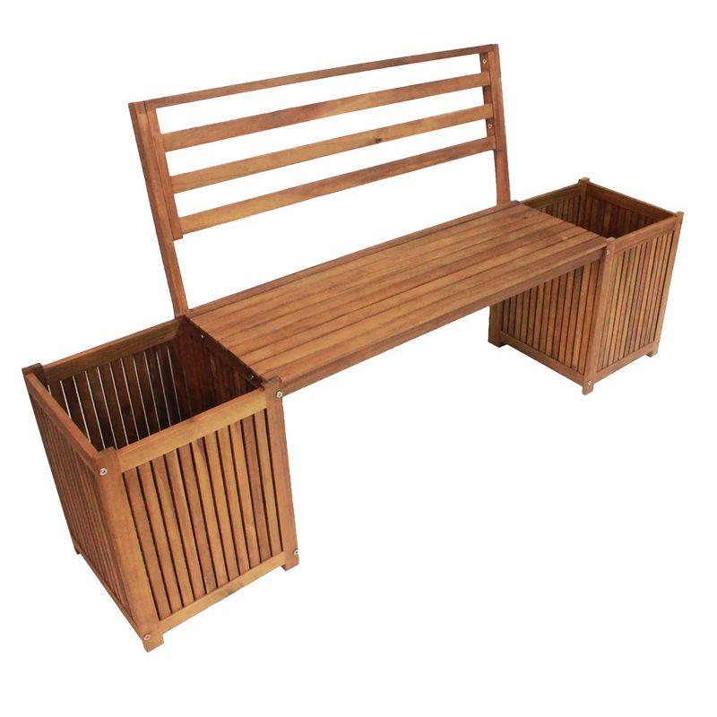 Leigh Country Multifunctional Durable Stained Finish Hardwood Bench with Planter Boxes, Hardware, and 350 Pound Weight Capacity, Tan