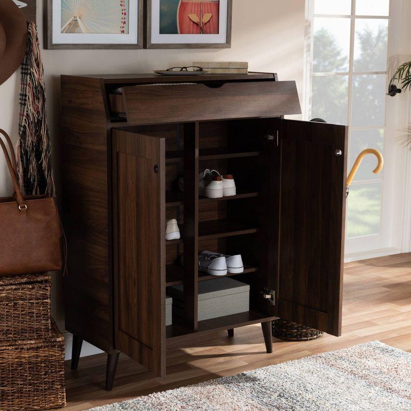 Walnut Brown 2-Door Wood Entryway Shoe Storage Cabinet