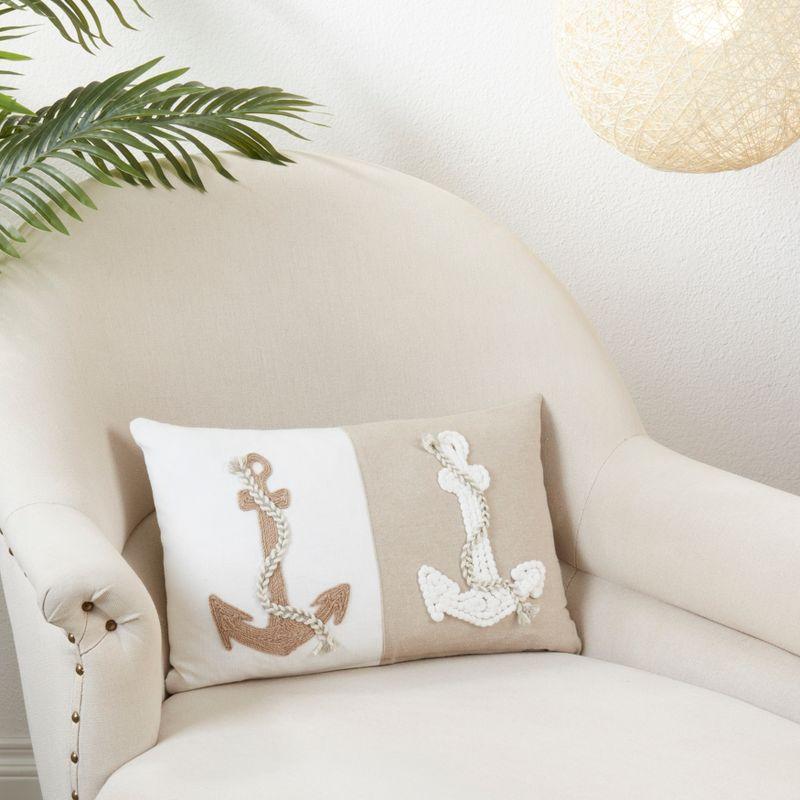 Beige and White Cotton Nautical Anchor Throw Pillow Cover