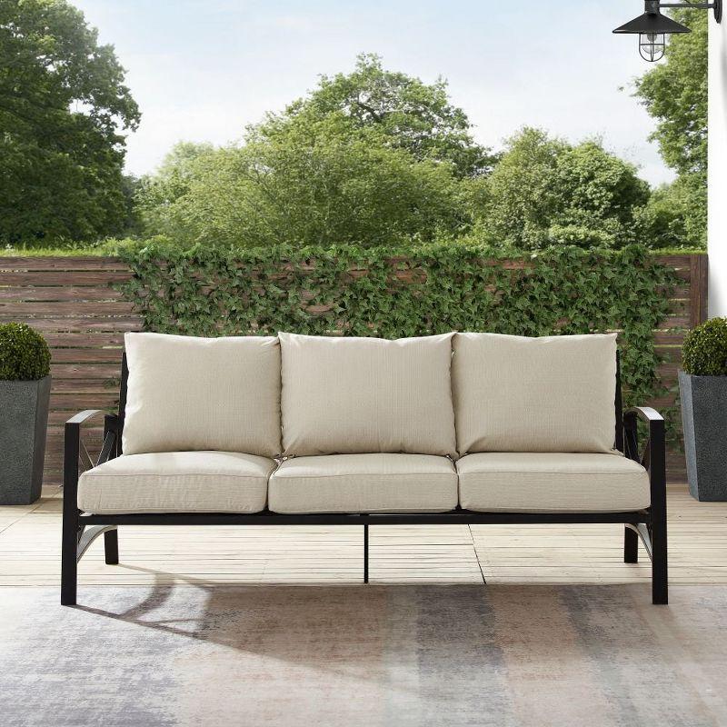 Kaplan Outdoor Metal Sofa Oil Rubbed Bronze with Oatmeal Cushions - Crosley: Steel Frame, UV-Resistant, 3-Seater