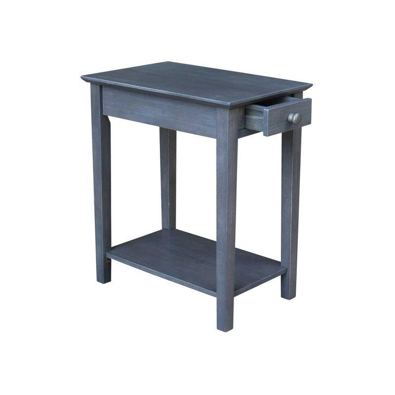 International Concepts Narrow End Table Heather Gray: Mid-Century Modern Style, Hardwood, Drawer & Shelf