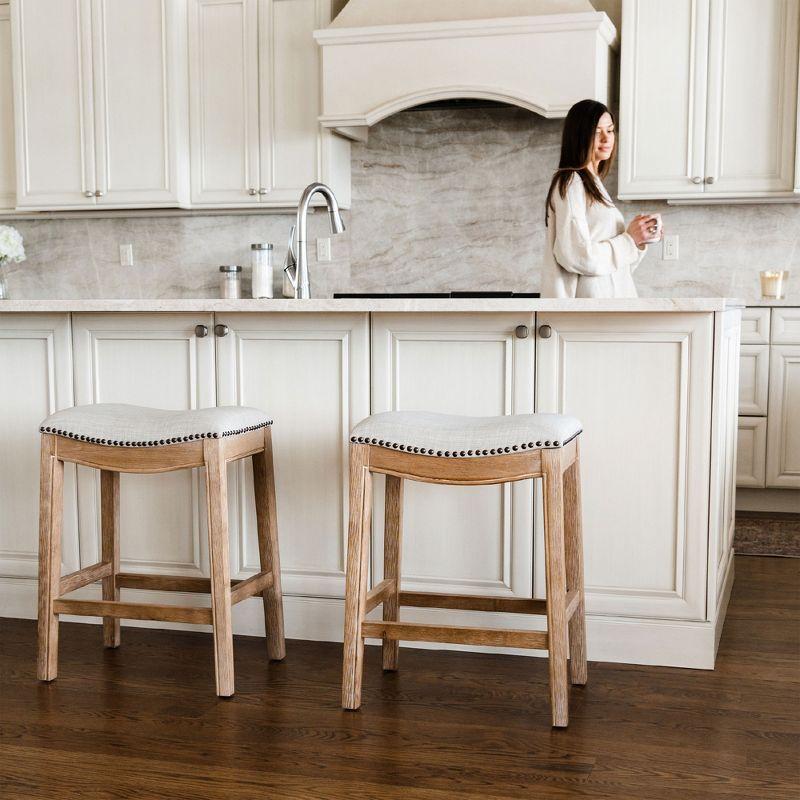 Maven Lane Adrien Upholstered Backless Saddle Kitchen Stool, Set of 3