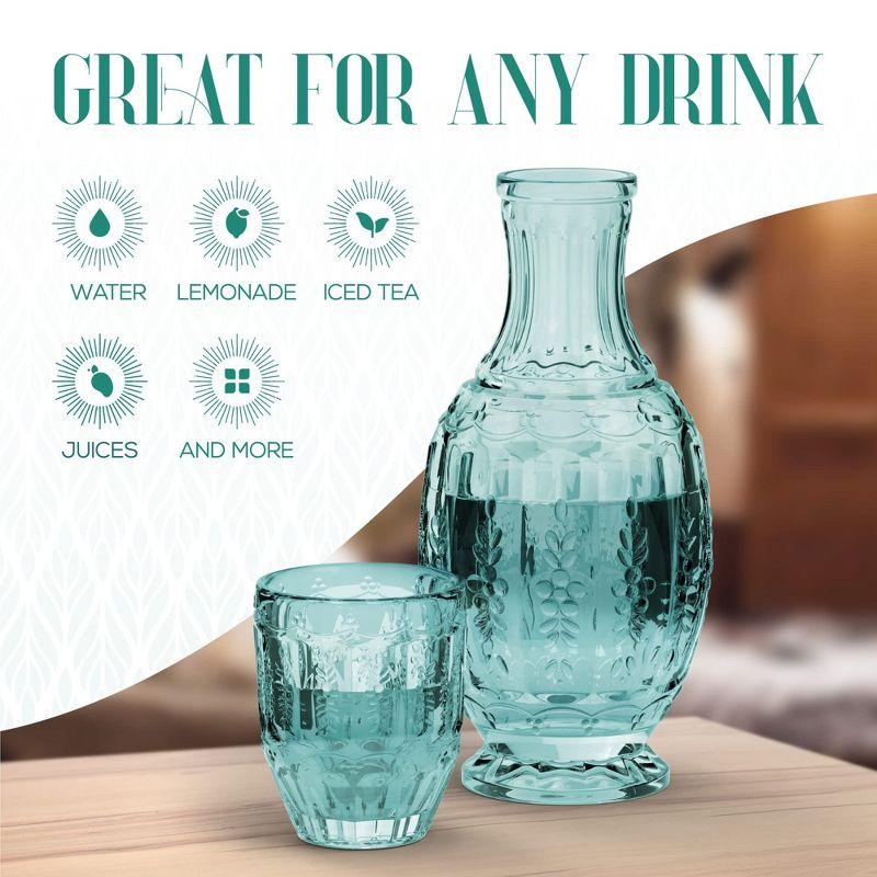 Elle Décor Vintage Night Bedside 33 oz. Water Carafe With Tumbler, 2-Piece Set,Green
