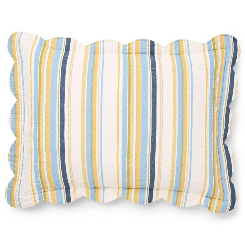 King Sky Blue and Yellow Striped Cotton Sham