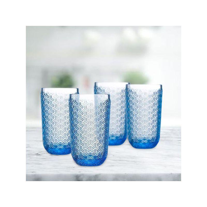 Blue Geometric Textured 14oz Highball Glass Set