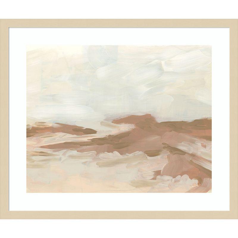 Neutral Earth Tones Abstract Lithograph with Wood Frame