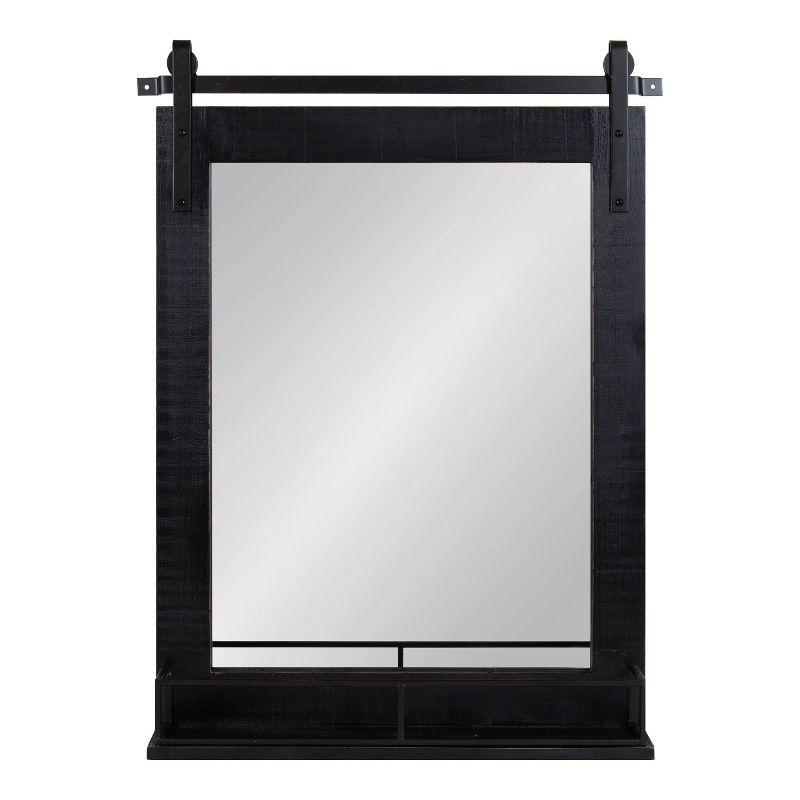 Cates 24" x 31" Rustic Black Wood Wall Mirror with Shelf