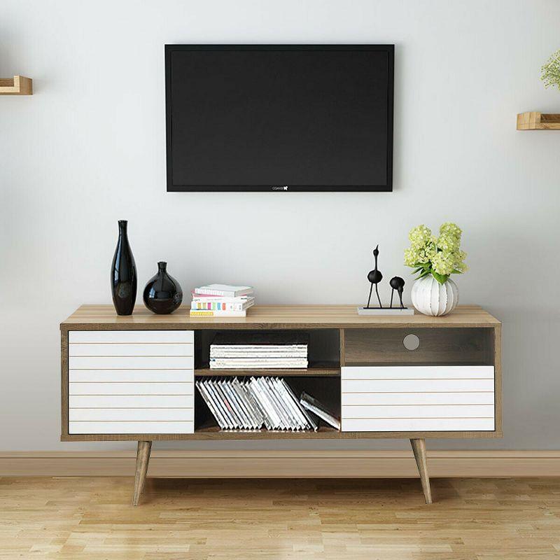 Costway Modern TV Stand/Console Cabinet 3 Shelves Storage Drawer Splayed Leg Wood/White