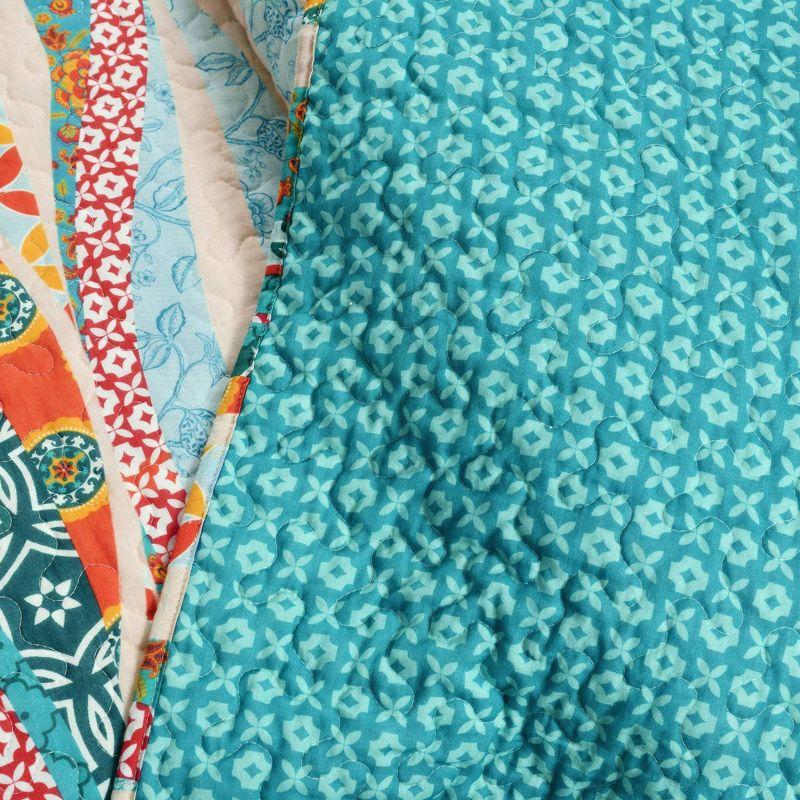 Turquoise and Orange Cotton Reversible Full Quilt Set