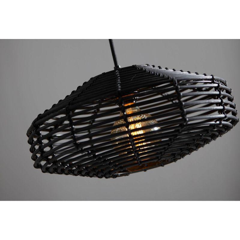 7" Kingston Pendant Ceiling Light Black - Adesso: Bohemian Rattan Design, Vintage Bulb Included