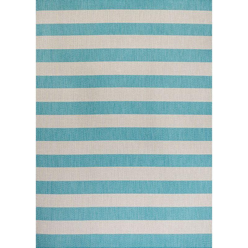 Aqua and Cream Wide Stripe Synthetic Indoor/Outdoor Rug 3x5