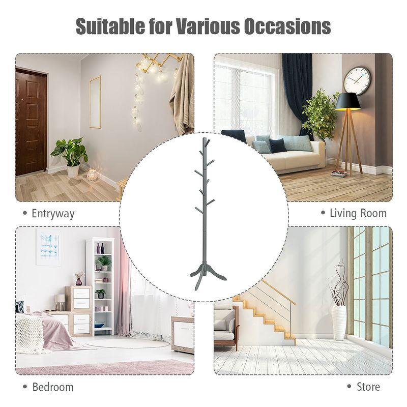 Costway Wooden Coat Rack Stand Hall Tree Entryway Organizer 2 Heights w/ 8 Hooks Grey\Walnut