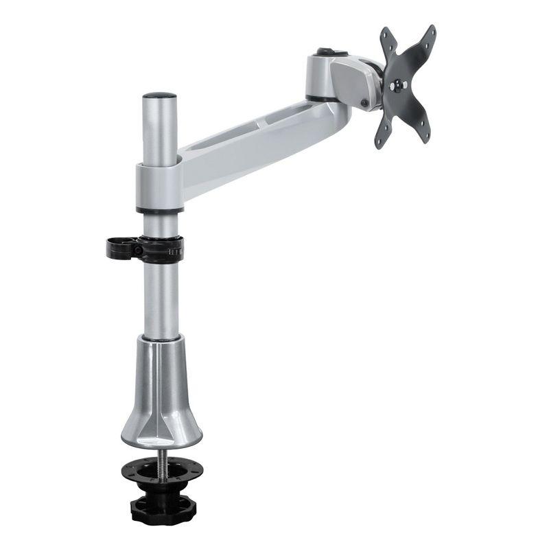 Silver Adjustable Single Monitor Desk Mount with Grommet Clamp