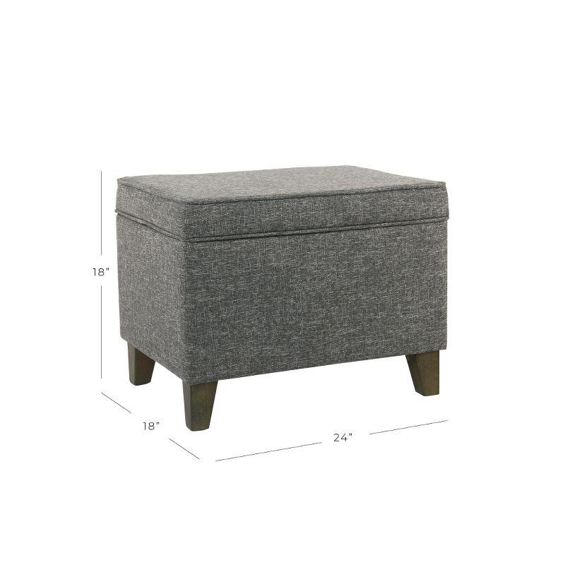 Slate Gray Heathered Tweed Medium Storage Ottoman with Walnut Legs