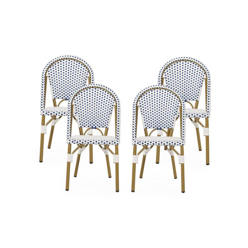 Christopher Knight Home Elize 4pk Outdoor French Cafe Chairs - Blue/White/Bamboo