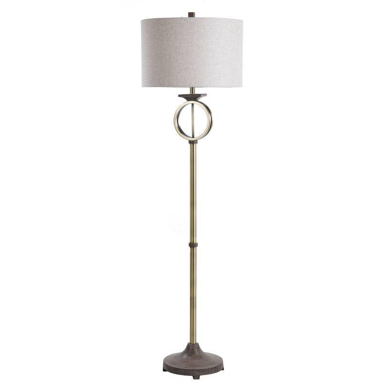 Ring with Moulded Wood Like Accents Floor Lamp Brass - StyleCraft: Off-White Linen Shade, UL Listed