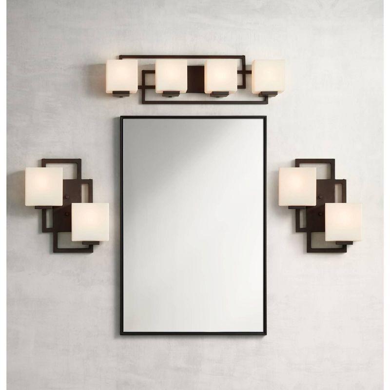 Possini Euro Design Lighting on the Square Modern Wall Light Bronze Hardwire 29" 4-Light Fixture Opal Glass for Bedroom Bathroom Vanity Reading House