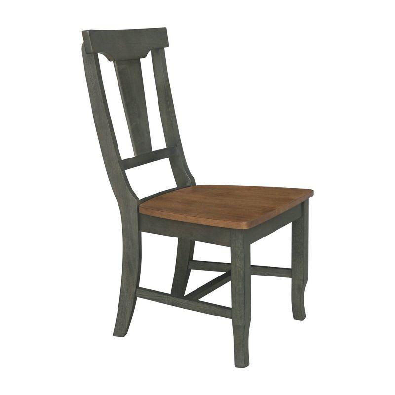 Set of 2 Solid Wood Panel Back Chairs Hickory/Washed Coal - International Concepts: Rubberwood Frame, Armless Design