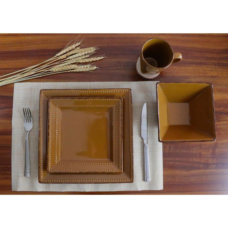 Lorren Home Trends 16 Piece Square Beaded Stoneware Dinnerware set, service for 4, Mocca