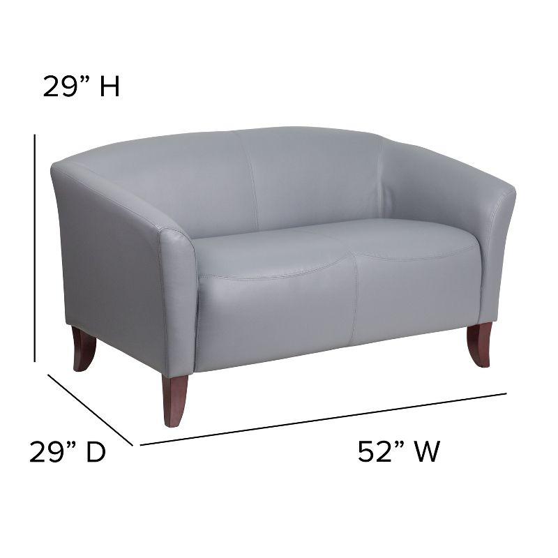 Modern Gray Faux Leather Loveseat with Cherry Wood Feet