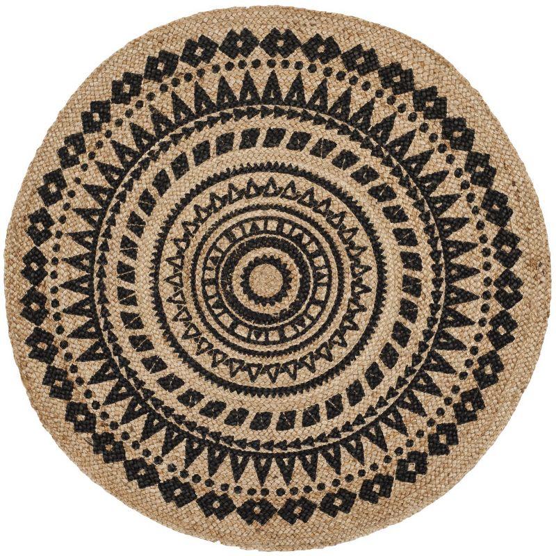 Natural Fiber NF802 Hand Woven Indoor Area Rug - Black/Natural - 5' Round - Safavieh