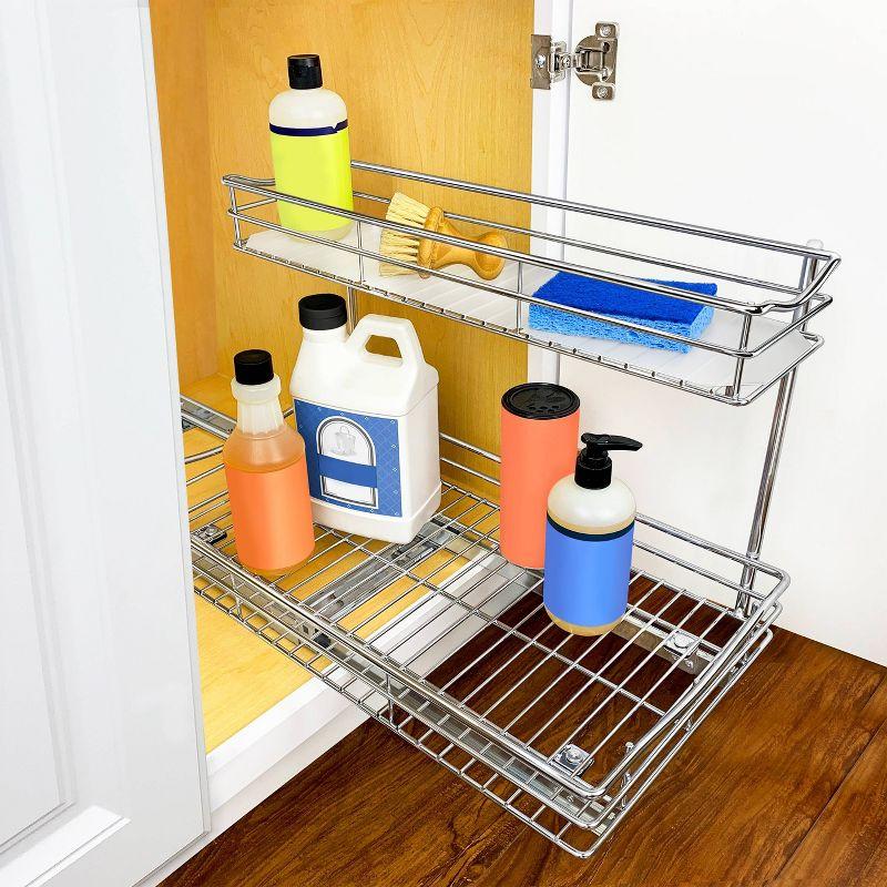 LYNK PROFESSIONAL Pull Out Under Sink Kitchen Cabinet Organizer - 11.5 in. Drawer - Sliding Shelf Organizer for Cabinets and Undersink Storage Shelves - Chrome