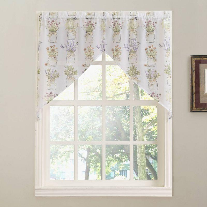 White Floral Semi-Sheer Rod Pocket Kitchen Valance