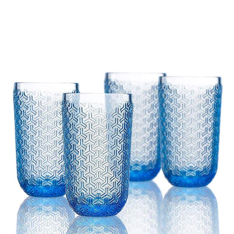 Blue Geometric Textured 14oz Highball Glass Set