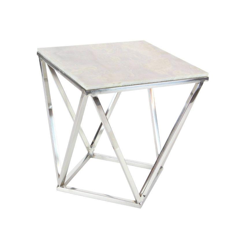 Modern Marble and Stainless Steel Accent Table Silver - Olivia & May: No Assembly, Chic Square Design