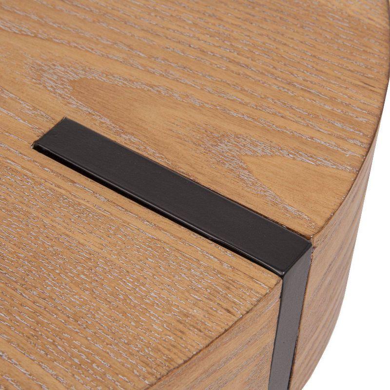 Storied Home Astoria Wood End Accent Table Natural/Black: Iron Hairpin Legs, Pacific Northwest Inspired, Round Shape