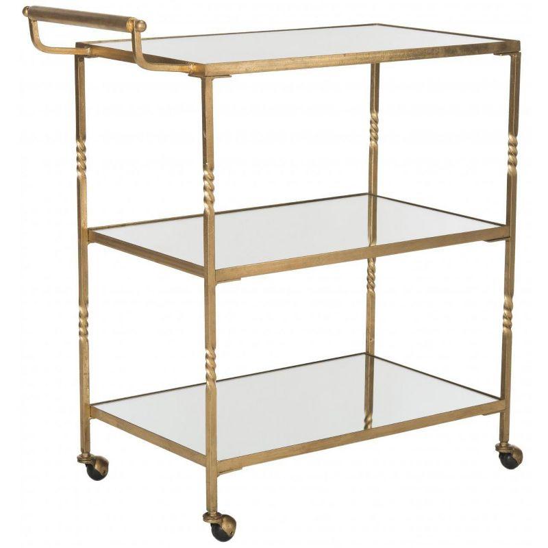 Aurelius 30" Gold Iron Bar Cart with Mirrored Shelves