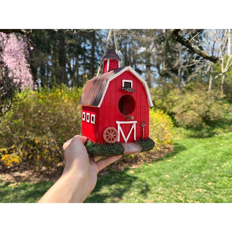 Red Barn Hand-Painted Hanging Bird House with Jute Cord