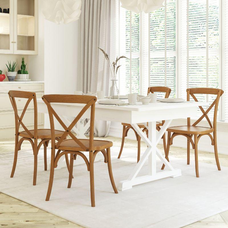 Pecan Wood Cross Back Stackable Dining Chair