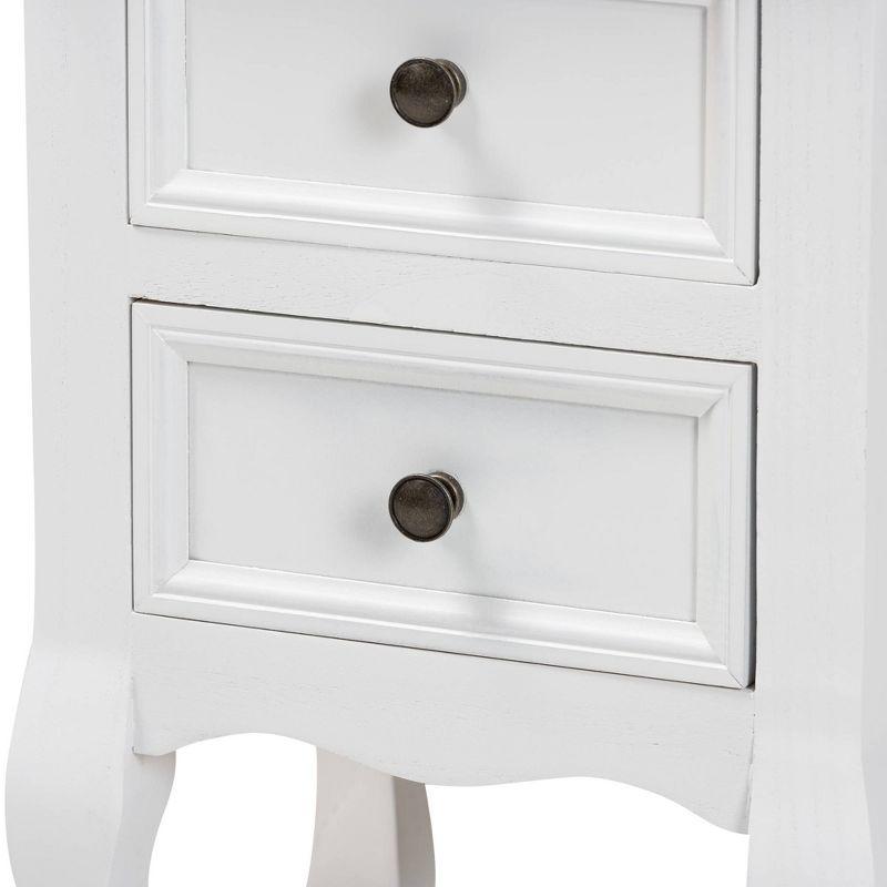 Caelan Wood 2 Drawer Nightstand White - Baxton Studio: Traditional Style, MDF Frame, No Assembly Required