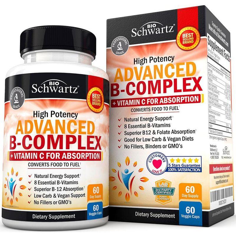 Advanced B-Complex Capsules, Low Carb & Vegan Diet Support, Bioschwartz, 60ct