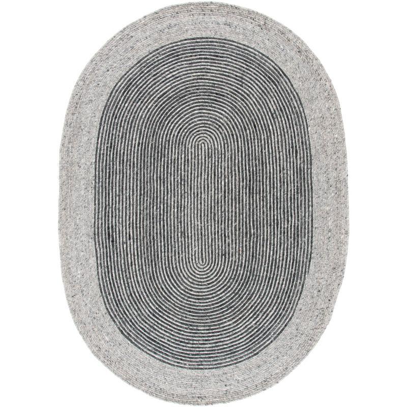 Gray and Black Oval Braided Wool Area Rug 6' x 9'