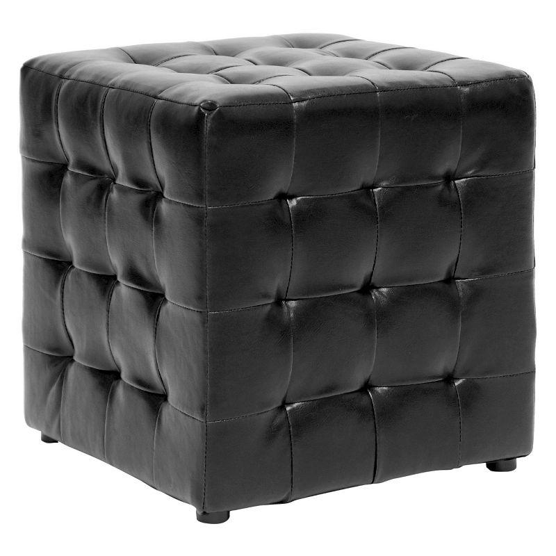 Stitchcraft 15'' Black Faux Leather Tufted Cube Ottoman Set