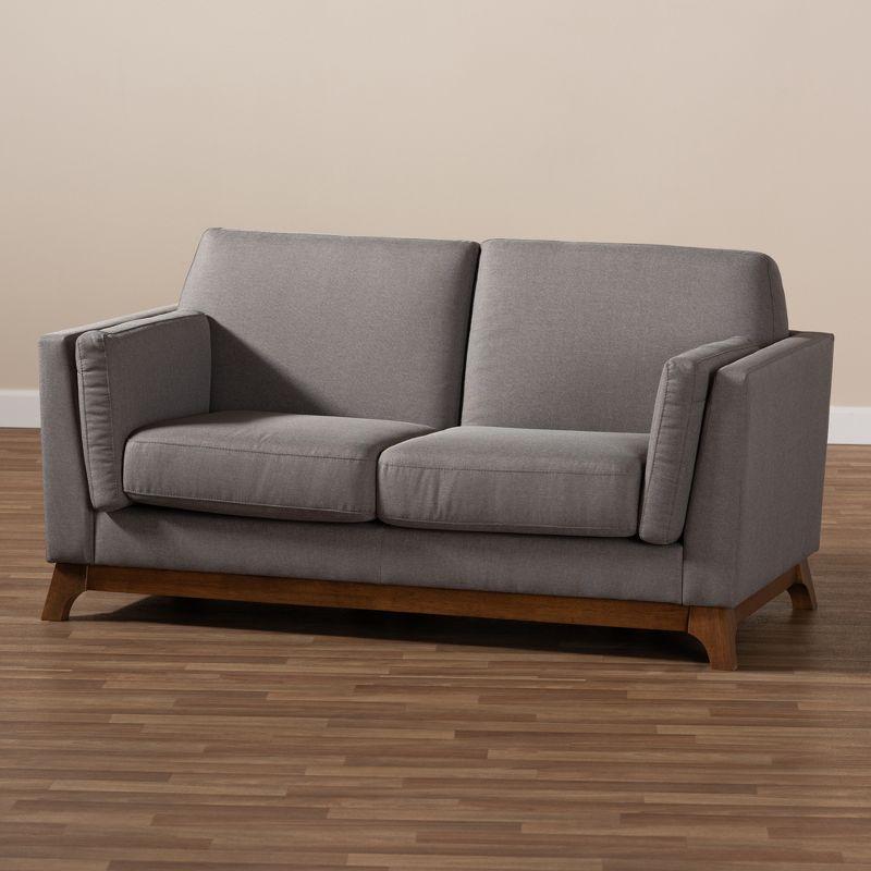 Sava Fabric Upholstered Walnut Wood 2 Seater Loveseat Gray - BaxtonStudio