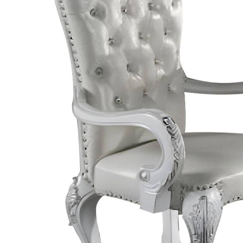 Bone White Faux Leather Floral Dining Arm Chair Set