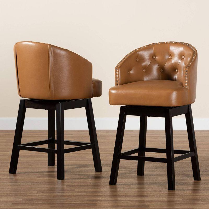 2pc Theron Faux Leather and Wood Swivel Counter Stool Set - Baxton Studio