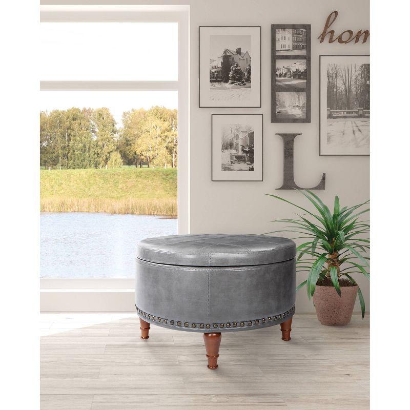 Alloway Storage Ottoman Pewter - OSP Home Furnishings: Faux Leather, Nailhead Trim, Wood Legs, Flip Tray Top