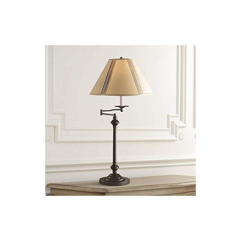 Dark Bronze Adjustable Swing Arm Table Lamp with Beige Shade