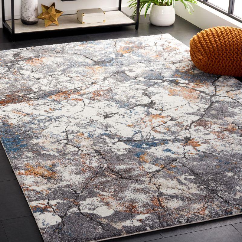 Abstract Gray Shag Synthetic Rectangular Rug 6'7" x 9'2"