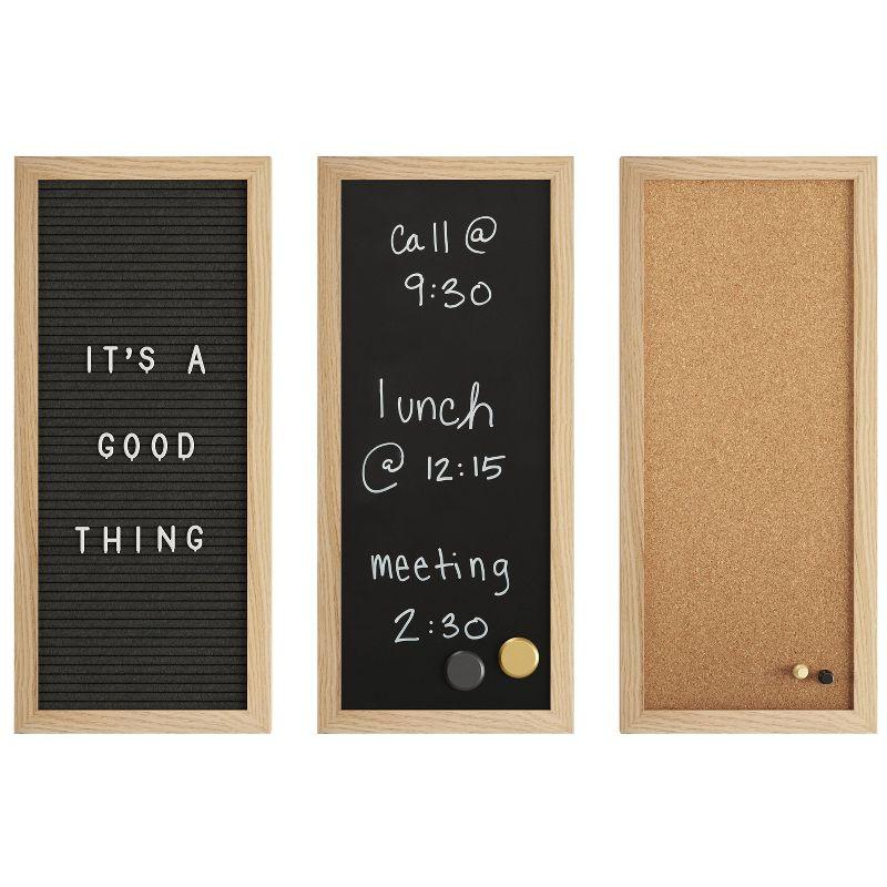 Light Natural Woodgrain Cork, Chalk, and Letter Board Set