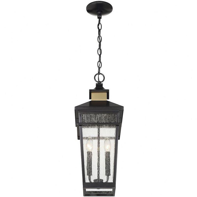 Kingsley 2-Light Outdoor Hanging Lantern in Matte Black with Warm Brass Accents