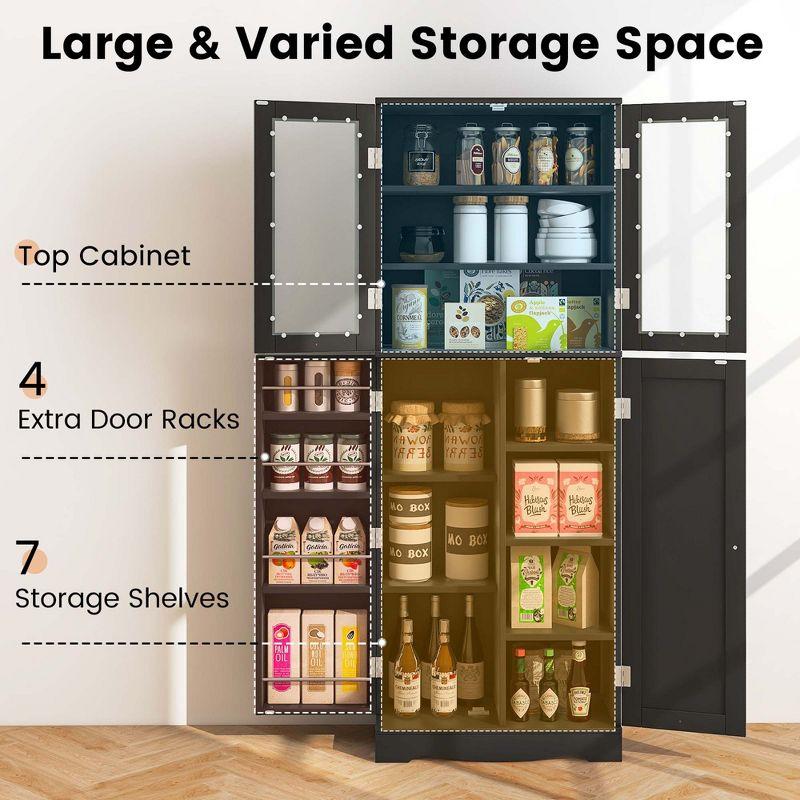 Costway 63.5" Tall Kitchen Pantry Storage Cabinet with Glass Door Storage Shelves Black/White